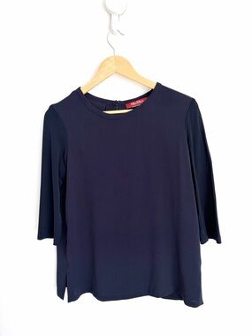 Max Mara Studio - Navy Semi Sheer Blouse - Designer Minimalist Top